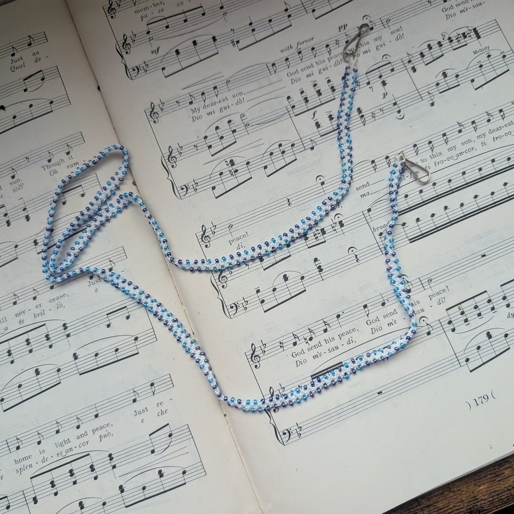 Blue and White Beaded Eye Glass Holder
